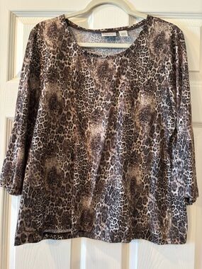 Zenergy by Chico’s Animal Print Long-Sleeve Top - Brown Leopard 12/14